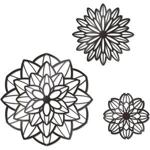 Metal Flower Wall Decor Set of 3 Black Hanging Art for Bathroom Living Room